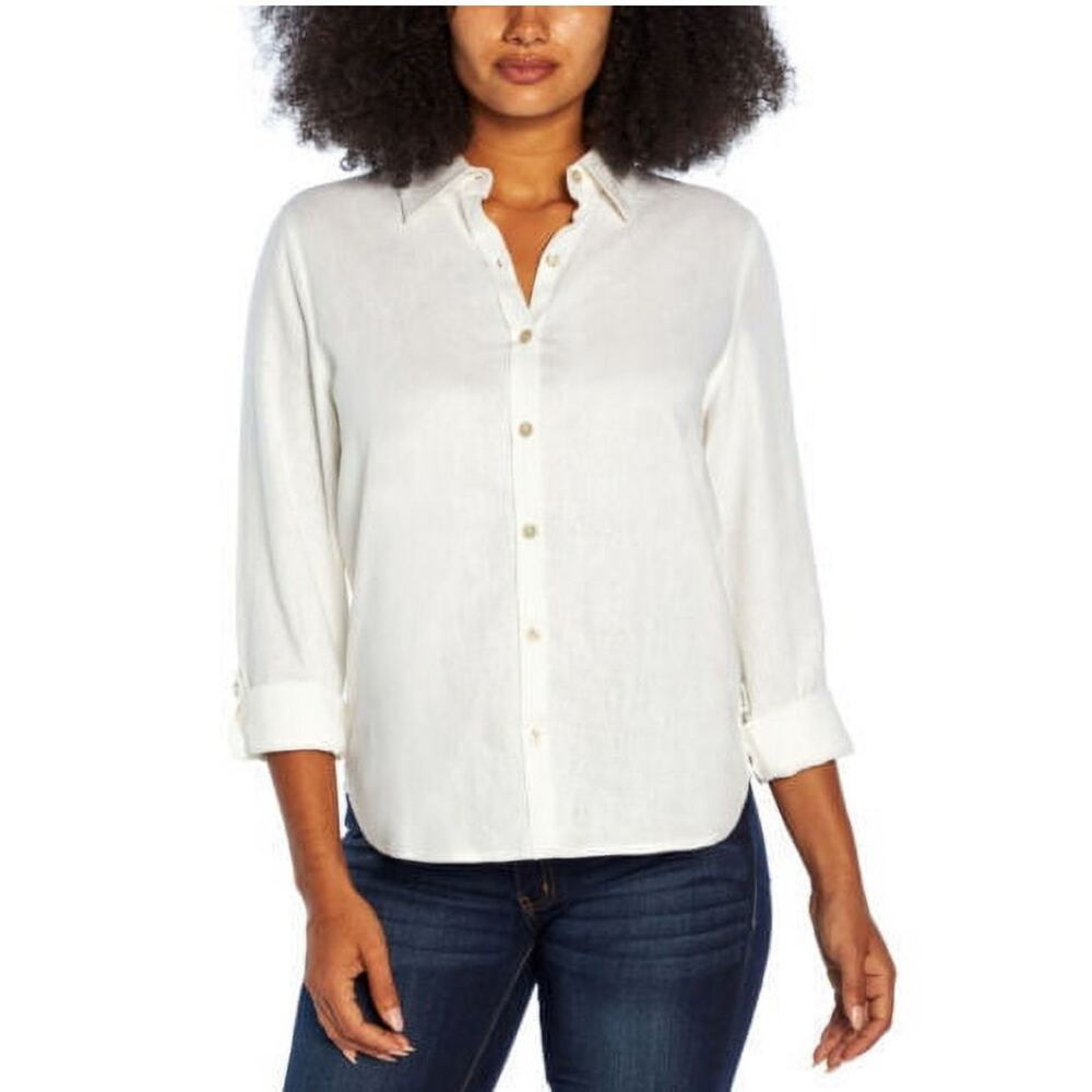 NWT Orvis Classic Linen Blend Button Down Shirt White Womens Size Medium